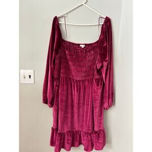 LC Lauren Conrad Velvet Mini Dress Wine Color Squared Neck Long Sleeves 2XL